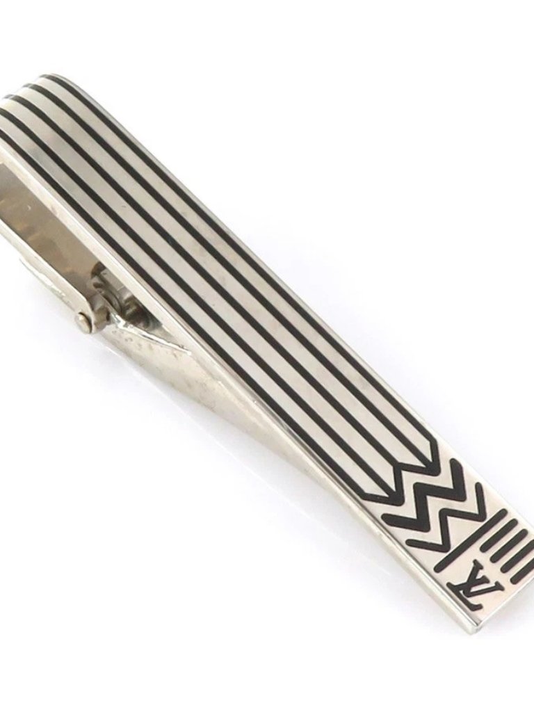 Auth Louis Vuitton Tie Pin Silver/Black Metal/Enamel M66949